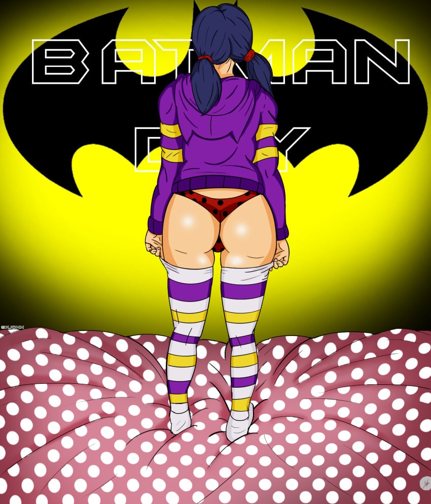 ass batgirl_(cosplay) dc kjonn marinette_cheng marinette_dupain-cheng miraculous_ladybug tagme thong