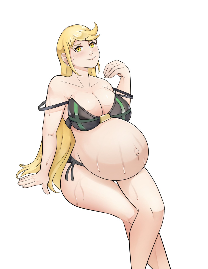 1girls big_breasts breasts claraspregs cleavage female huge_belly large_breasts mythra pregnant pregnant_belly ready_to_pop solo sweatdrop sweaty wet xenoblade_(series) xenoblade_chronicles_2