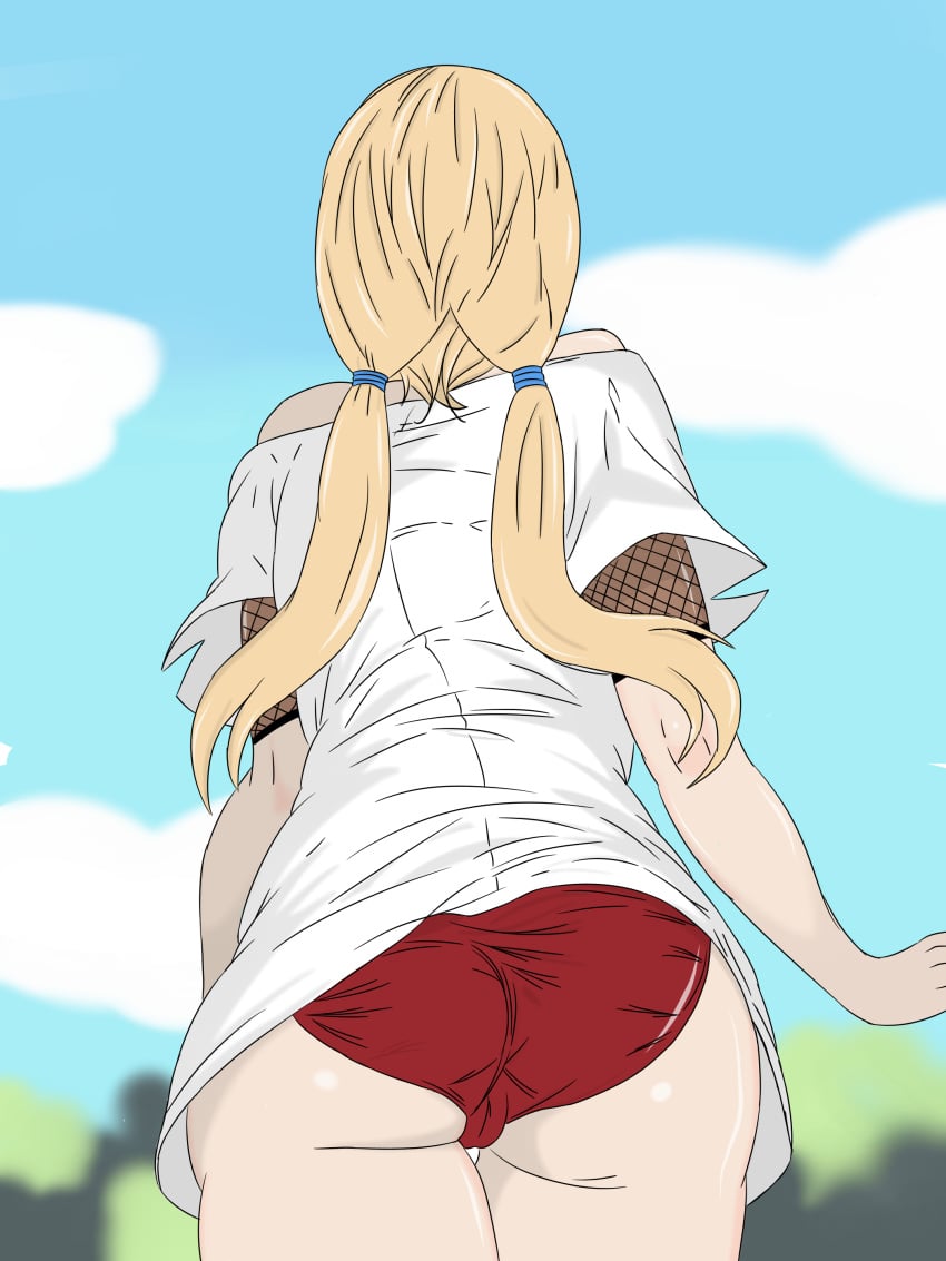 1girls alternate_costume ass back_view bare_shoulders blonde_hair bottomless cameltoe clothed_female clothing female female_only fishnet_shirt kauro long_hair naruto naruto_(series) naruto_shippuden panties pussy rukitsura shirt tied_hair traced tsunade twintails underwear walking