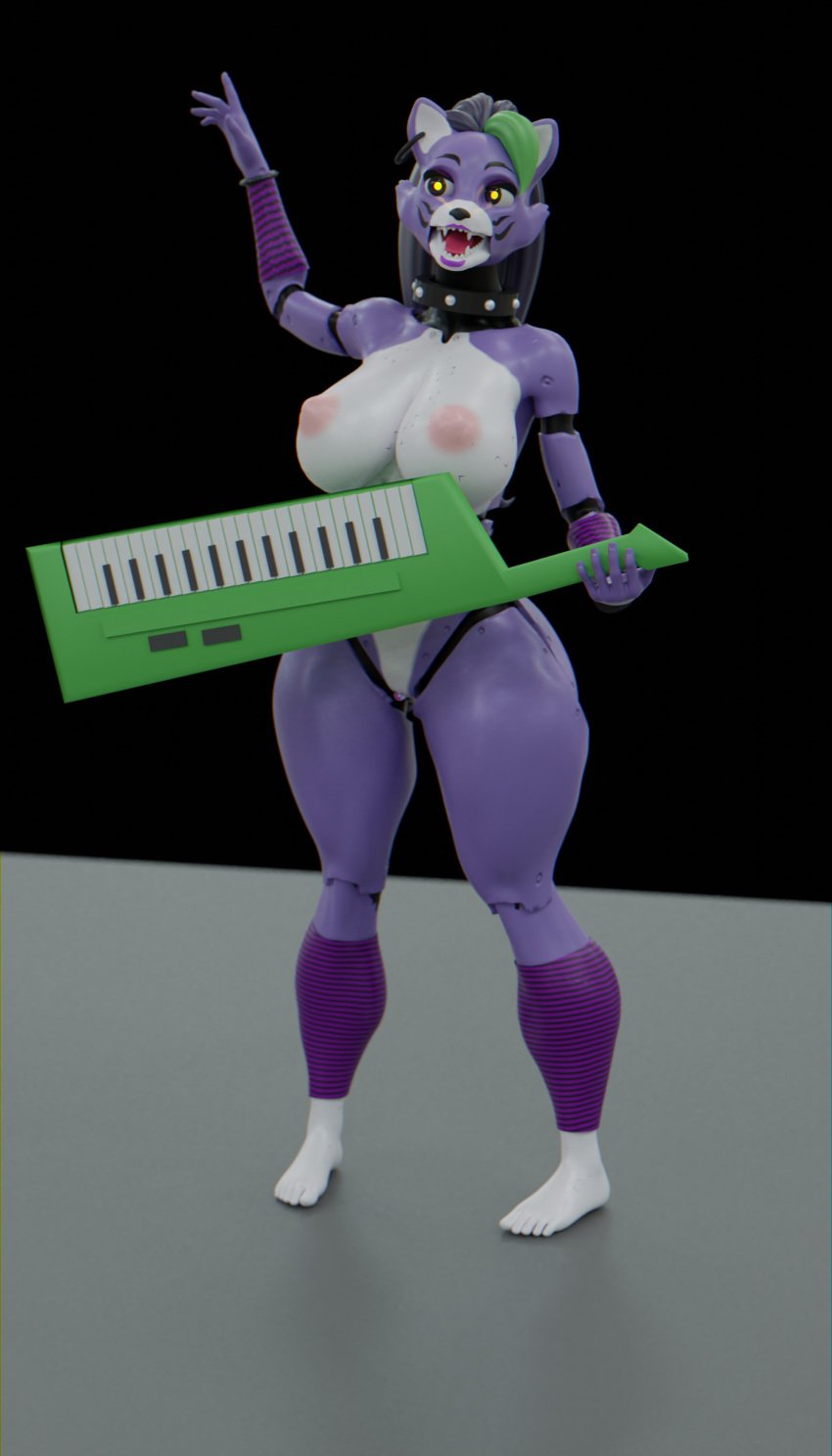 3d 3d_model animatronic five_nights_at_freddy's five_nights_at_freddy's:_security_breach fnaf furry gray_hair green_hair huge_breasts nude nude_female pinup roxanne_wolf_(fnaf) scottgames steel_wool_studios sunr4y sunr4y_w0rksh0p synthesizer thick_thighs wide_hips wolf yellow_eyes