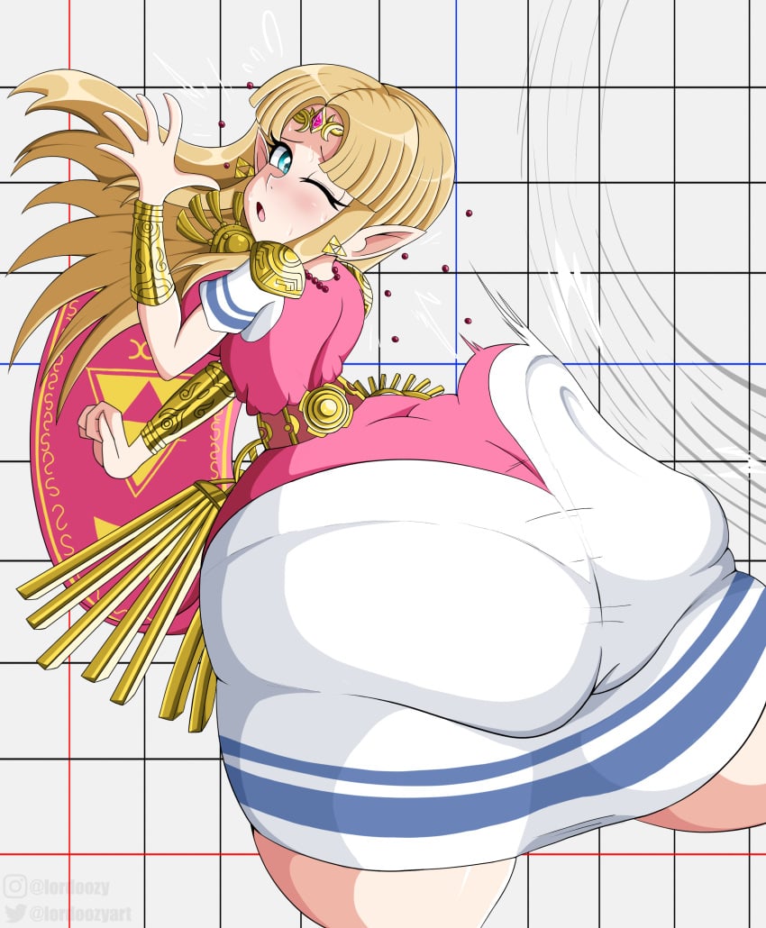 1girls ass ass_focus ass_in_dress big_ass bimbo blonde_hair blue_eyes blush bubble_ass bubble_butt butt_focus dat_ass dress female huge_ass long_hair lordoozy massive_ass nintendo one_eye_closed pale-skinned_female pale_skin pointy_ears princess_zelda royalty smack smacking_ass spanking the_legend_of_zelda zelda_(a_link_between_worlds)