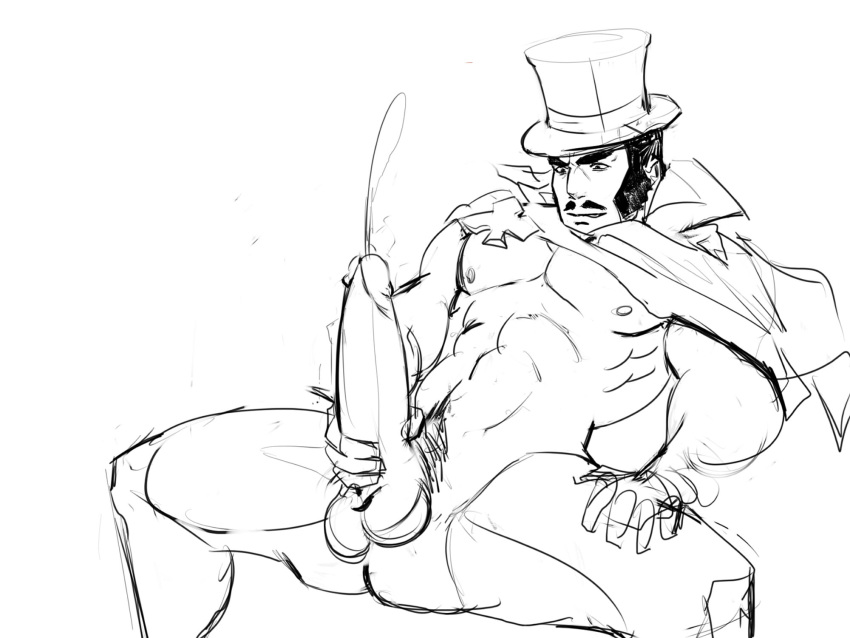 bara cape clothed ejaculation gay gyakuten_saiban hat large_penis magician male_only masturbation moustache source_request yaoi zak_gramarye