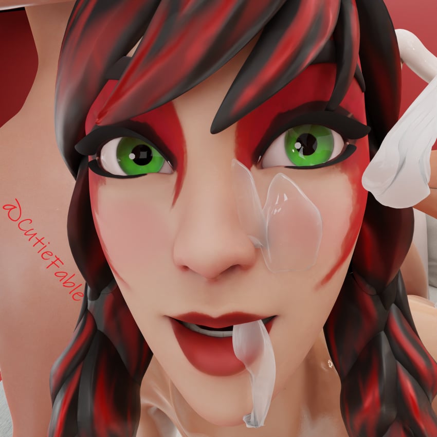 1girls 3d cum cum_on_face cum_on_lips cumshot cutiefable fable_(fortnite) facial fortnite green_eyes red_hair tagme