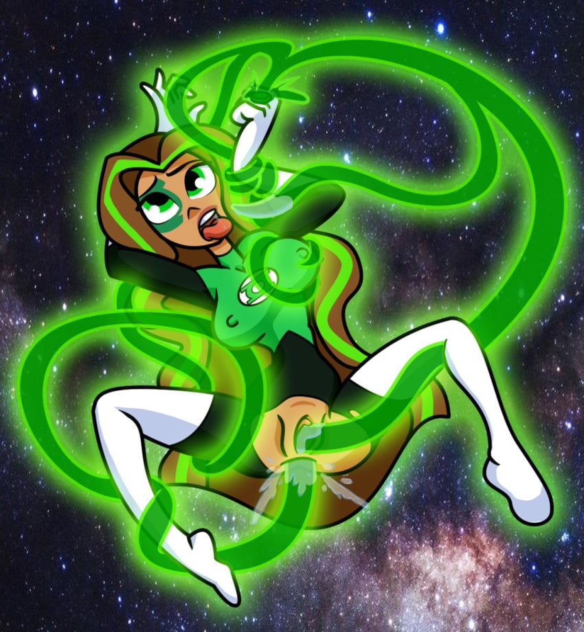 1girls dark-skinned_female dc dc_comics dc_super_hero_girls erect_nipples female_only green_lantern hopethishelps jessica_cruz nipple_bulge pussy tentacle tentacle_sex tongue_out