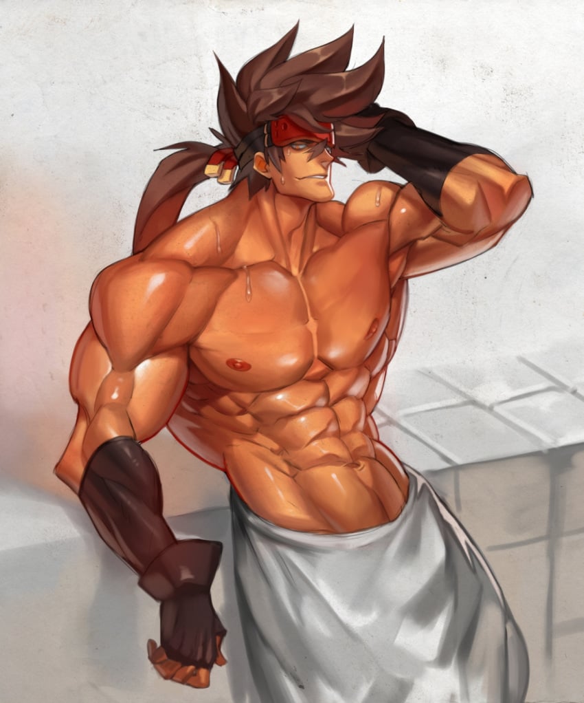 abs bara guilty_gear male_only muscular na_insoo pecs rennik sol_badguy tagme towel