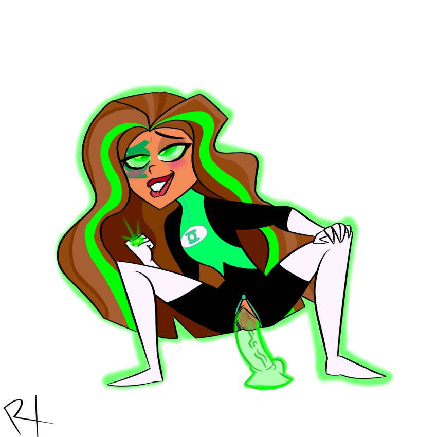 1girls biting_lip blush boots brown_hair dark-skinned_female dc dc_comics dc_super_hero_girls dildo disembodied_penis exposed_pussy female_only fully_clothed gloves glowing glowing_eyes green_eyes green_highlights green_lantern hairless_pussy half-closed_eyes highlights jessica_cruz long_hair looking_pleasured masturbation open_fly pleasure_face pussy redxxxart rolling_eyes see-through shaved_pussy squatting tan tan-skinned_female tan_skin thigh_boots uncensored unzipped vaginal_insertion very_long_hair white_background white_gloves white_legwear