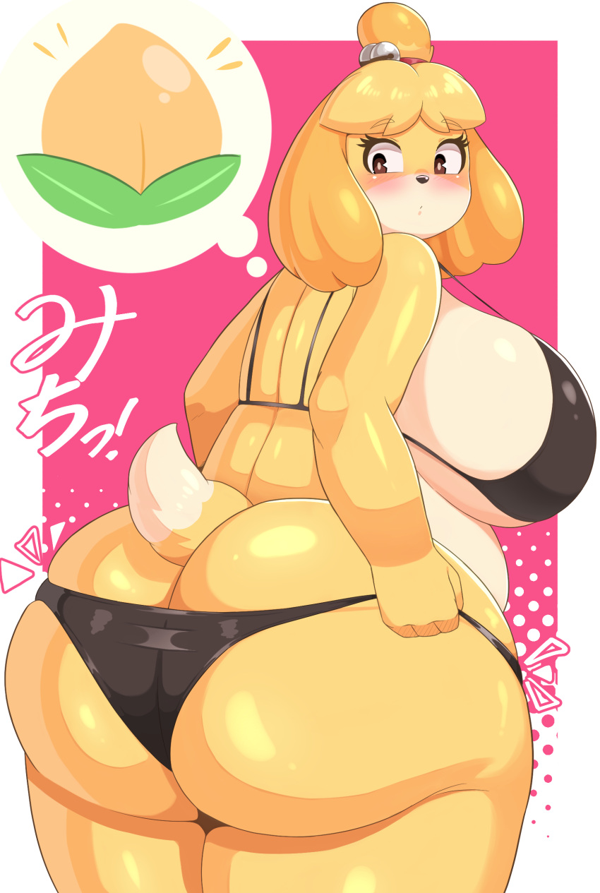 1girls animal_crossing anthro ass bell big_ass big_belly big_breasts big_butt bikini braffy brown_eyes butt chubby dat_ass fat_ass fat_butt female female_only furry high_resolution huge_ass huge_breasts huge_butt isabelle_(animal_crossing) large_ass large_breasts large_butt massive_ass massive_butt nintendo obese overweight sideboob standing sweat two_tone_fur voluptuous wide_hips yellow_fur