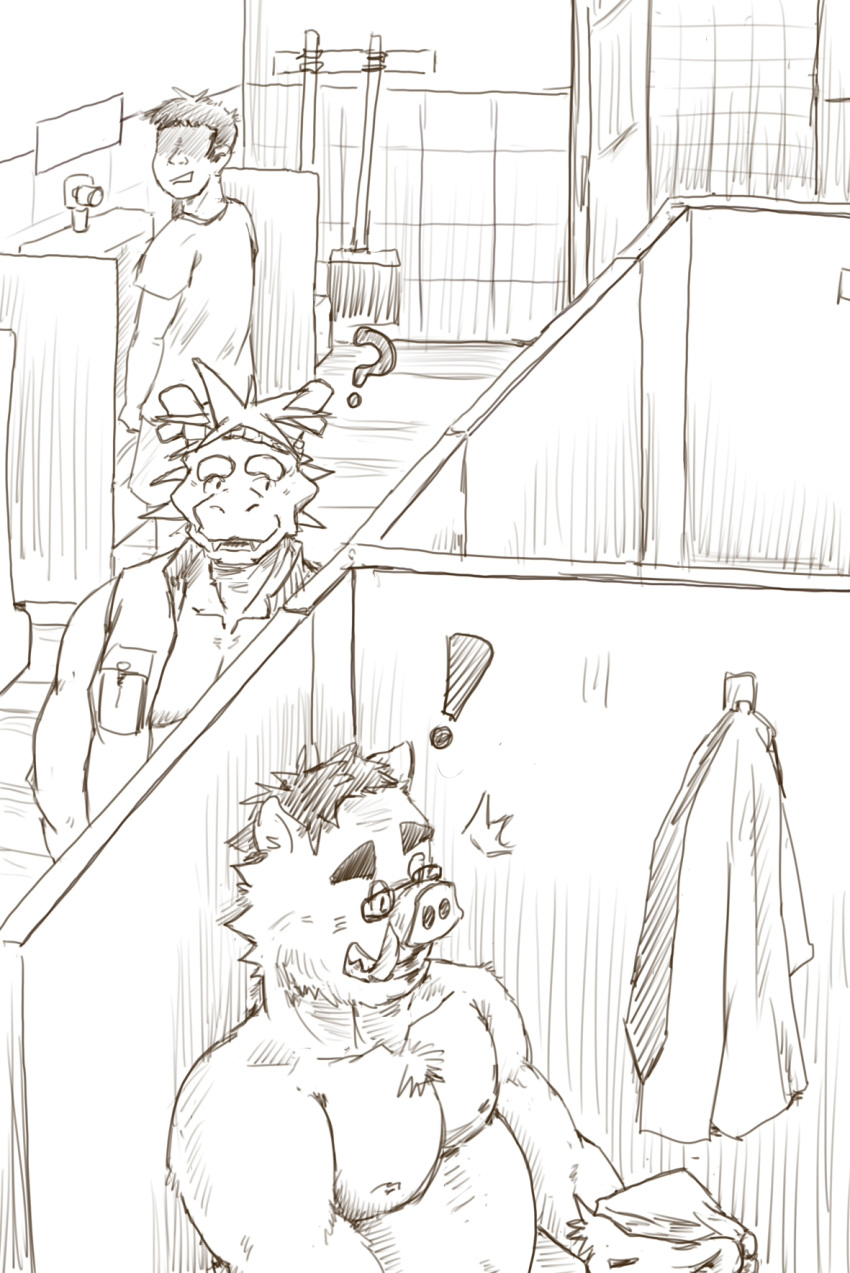 2020 anthro bathroom belly botan_akagane chuukichi_(morenatsu) clothing dragon eyewear glasses group hi_res human inside kemono kounfuyu male male_focus male_only mammal moobs morenatsu murid murine nipples overweight overweight_male rat rodent shirt suid suina sus_(pig) tatsuki_(morenatsu) topwear video_games visual_novel wild_boar