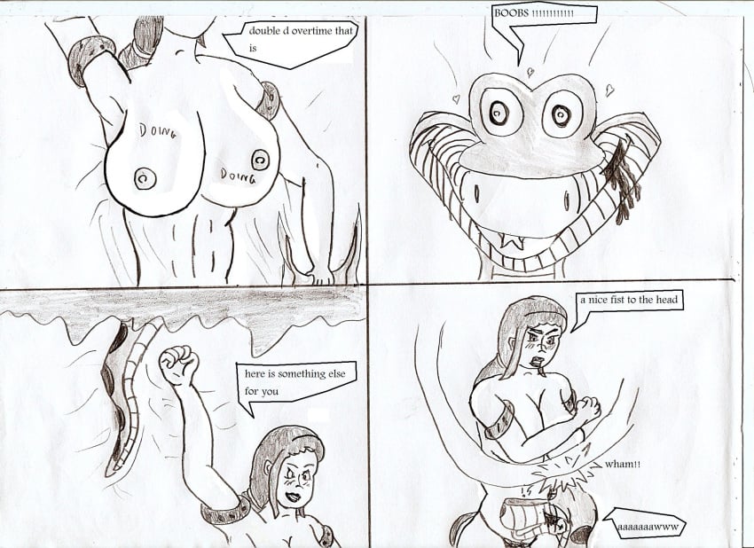 comic disney jking kaa monochrome nipples shanti sketch the_jungle_book