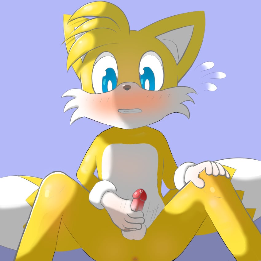 absurd_res anthro blue_eyes blush clothing cub dr.francat fur genitals gloves handwear hi_res male masturbation penis sega shadow solo sonic_(series) sonic_the_hedgehog_(series) tails uncensored video_games young