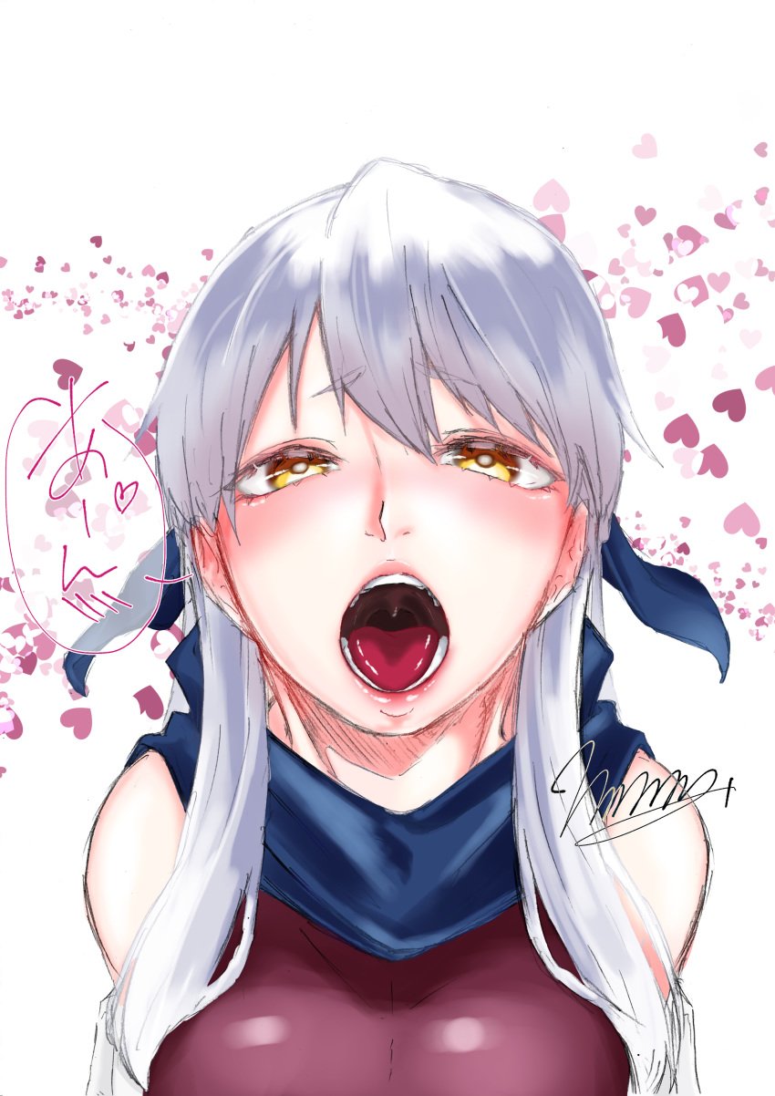 1girls big_breasts blush breasts clothed clothed_female colored cum cum_on_face facial female female_focus female_only fire_emblem fire_emblem:_radiant_dawn fully_clothed imminent_facial lips long_hair looking_at_viewer micaiah_(fire_emblem) micaiah_mrmm nintendo open_mouth scarf silver_hair simple_background solo solo_female solo_focus text tongue translation_request white_background yellow_eyes