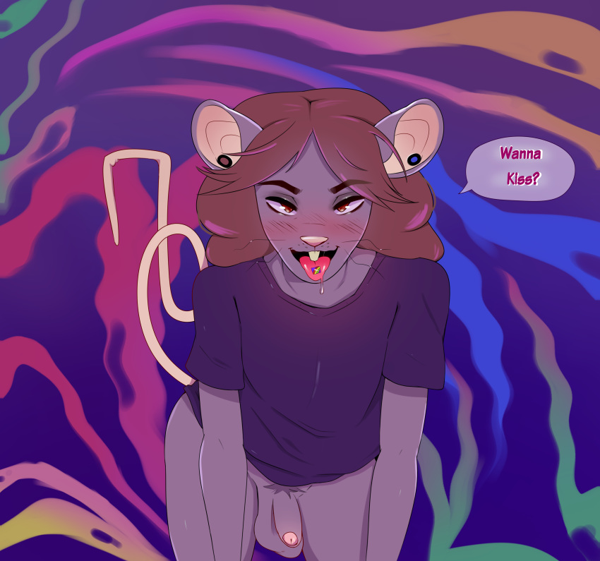 absurd_res acid anthro balls colorful colorful_background dozybunn drugs foreskin genitals half-dude hi_res lsd male male_only mammal murid murine nude penis piercing psychedelic rat rodent solo speech_bubble tongue tongue_out