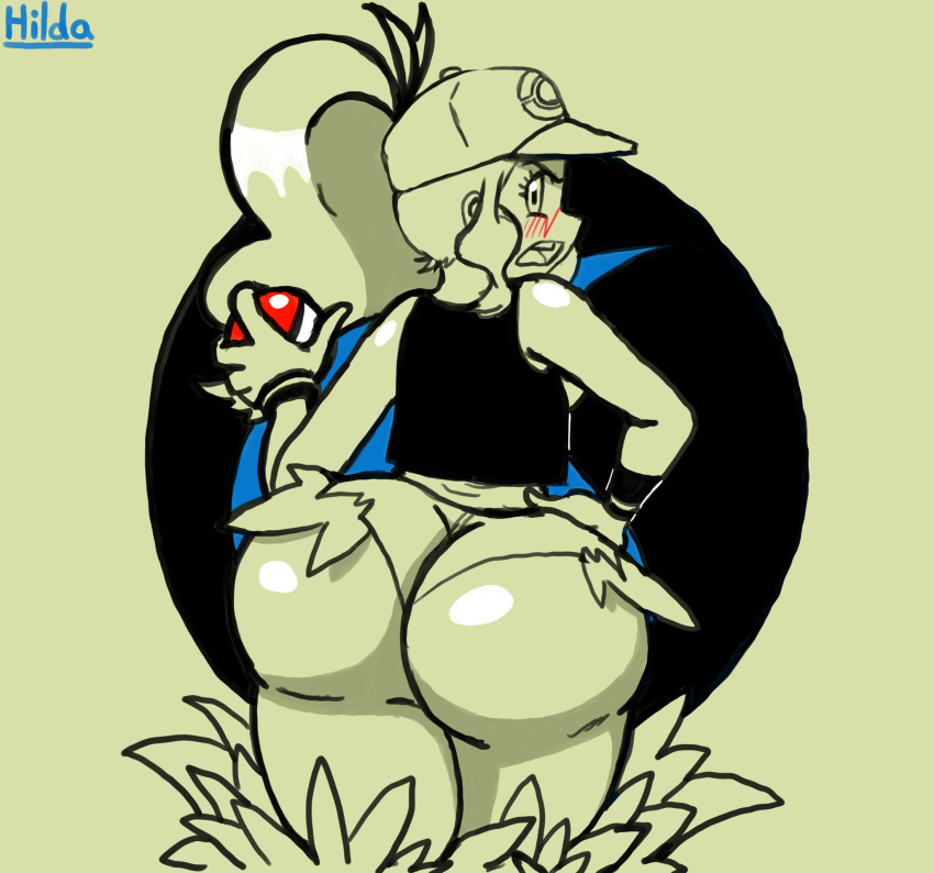 1girls ass big_ass big_butt blush bottom_heavy bubble_ass bubble_butt butt_crack_outline doodle eye_contact fat_ass fat_butt female female_only hat hilda_(pokemon) huge_ass huge_butt huge_thighs human human_only large_ass large_butt looking_at_viewer looking_back minishorts nintendo panties partially_colored pokeball pokemon pokemon_bw ponytail roga14 shorts solo solo_female thick_ass thick_thighs wide_hips