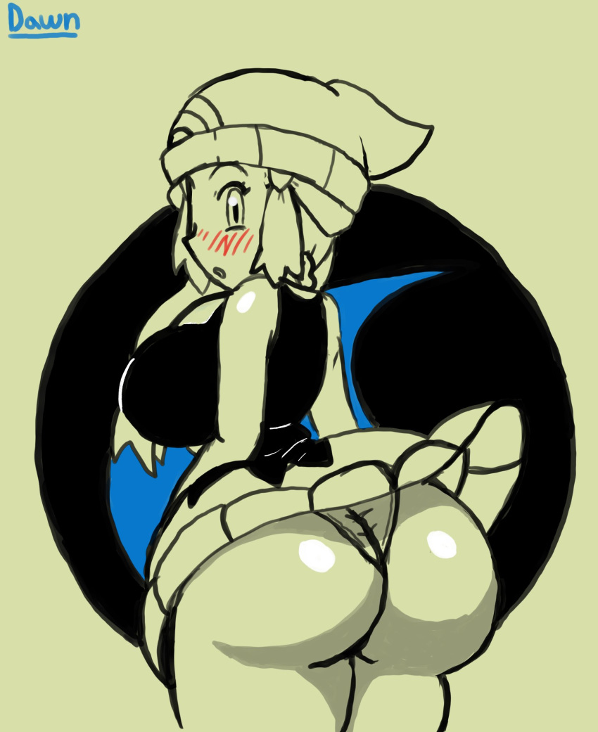 1girls ass big_ass big_breasts blush bubble_ass bubble_butt butt_crack dawn_(pokemon) doodle female female_only hat huge_ass human human_only nintendo panties partially_colored pokemon pokemon_dppt roga14 skirt skirt_lift solo solo_female thick_thighs thighs upskirt