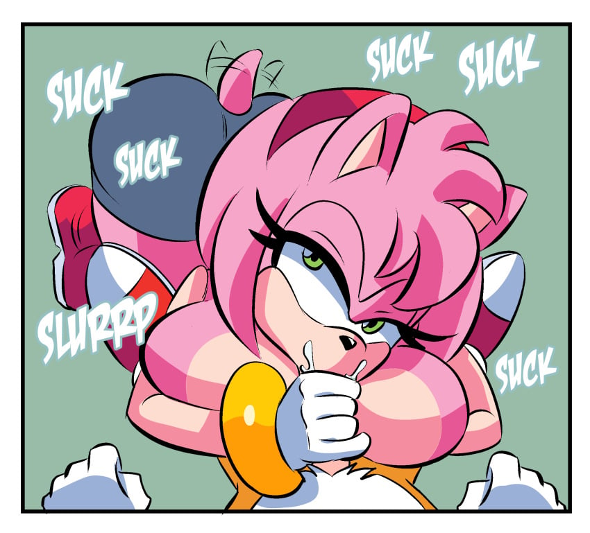 amy_rose anthro blowjob exposed_torso fellatio female footwear fox glassfish handwear hedgehog male manual older_female onomatopoeia oral pink_hair sega sonic_(series) sonic_the_hedgehog_(series) tagme tails tails_the_fox text younger_male