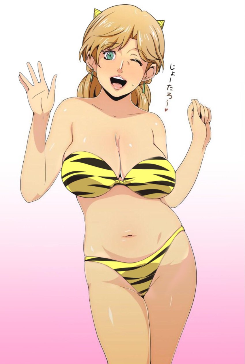 1girls big_breasts bikini blonde blonde_female blonde_hair blonde_hair_female female female_focus female_only gureko_rouman holly_kujo horns jojo's_bizarre_adventure large_breasts lum_(cosplay) milf solo solo_female stardust_crusaders turquoise_eyes urusei_yatsura