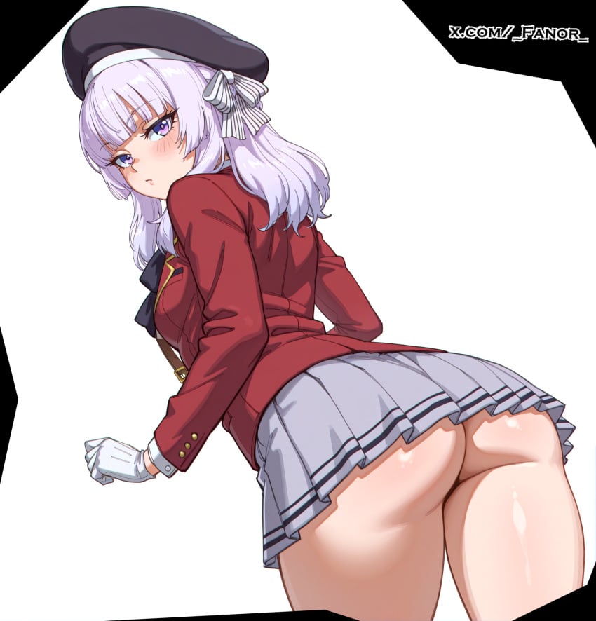 ai_generated ass_focus classroom_of_the_elite exposed_ass fanor from_below sakayanagi_arisu skirt standing white_hair