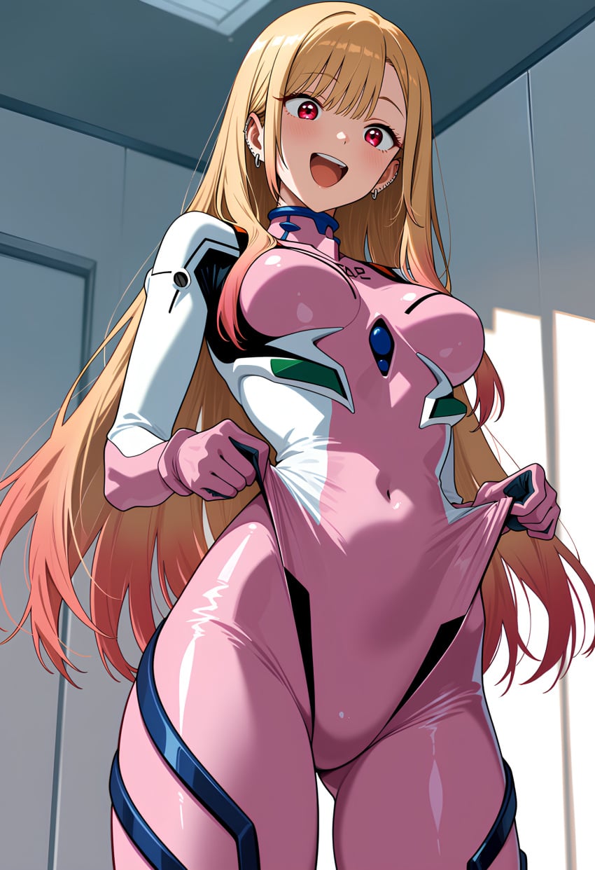 1girls 2026 2d 2d_(artwork) ai_generated blonde blonde_female blonde_hair bodysuit breasts digital_drawing_(artwork) digital_media_(artwork) female female_focus female_only hi_res high_quality high_resolution highres kitagawa_marin latex latex_bodysuit light-skinned_female light_skin marin_kitagawa medium_breasts my_dress_up_darling presenting red_eyes showing_off smile smiling thick_thighs