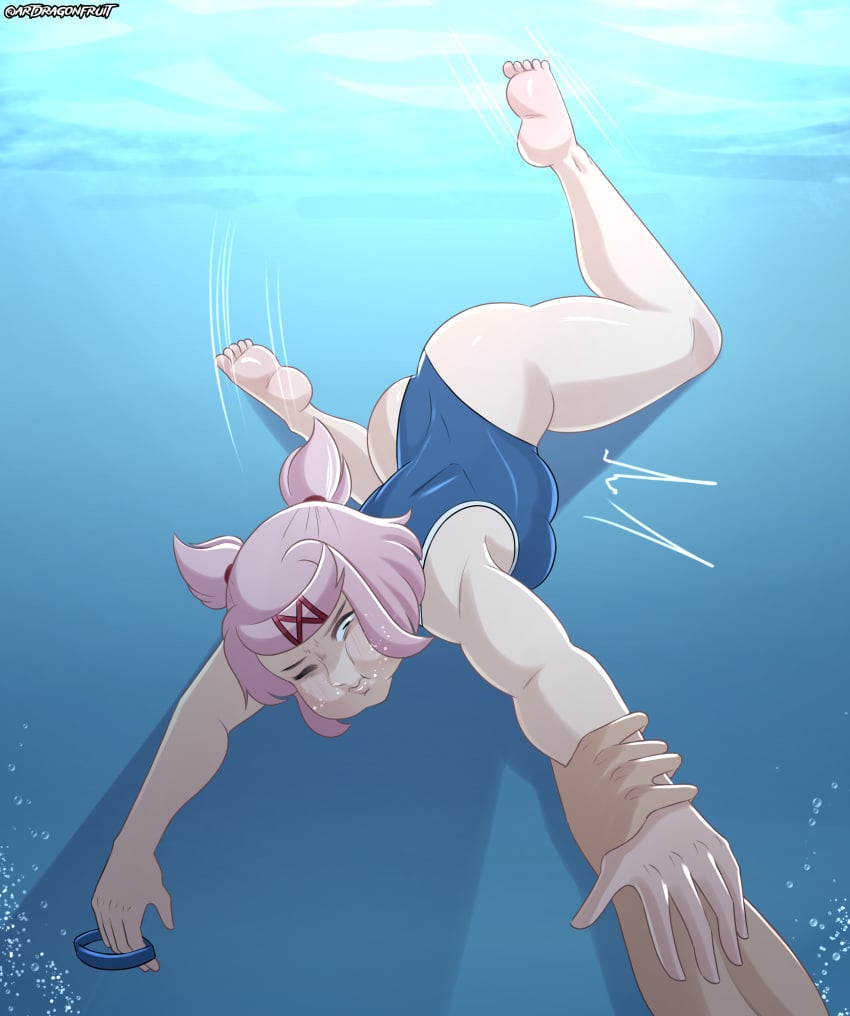 1boy 1girls commission doki_doki_literature_club dragonfruitart drowning female male natsuki_(doki_doki_literature_club) underwater