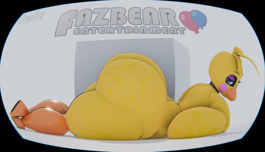 1girls 3d 3d_(artwork) animatronic ass ass_bigger_than_head ass_focus big_ass big_breasts breast_press breast_squeeze breast_squish breasts breasts_out crypti1d female female_focus female_only five_nights_at_freddy's fnaf fur hi_res highres huge_ass huge_breasts huge_butt humanoid looking_at_viewer lying lying_on_ground lying_on_stomach mishuyuu_(modeler) simple_background solo solo_focus text thick_ass thick_legs thick_thighs toy_chica_(fnaf)