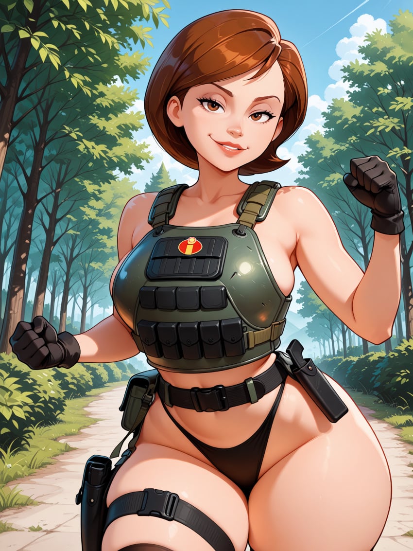 ai_generated battle_pose big_ass big_breasts big_butt cartoon cartoon_character cartoon_milf cartoon_mom cartoony elastigirl gloves helen_parr mature_female mature_woman milf military military_uniform mommy mother no_bra outdoors panties robotkesh seductive seductive_look seductive_smile solo solo_female teasing the_incredibles thick_thighs wide_hips