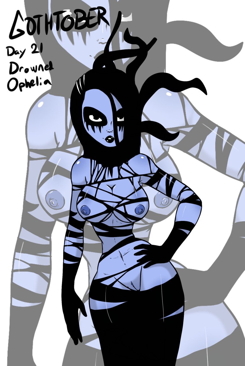 2019 blue_skin brutal_legend busty colored drowned_ophelia edit female female_focus female_only goth gothtober hourglass_figure makeup pinup pinup_pose pose posing risenhentaidemon slashysmiley solo standing tagme wide_hips
