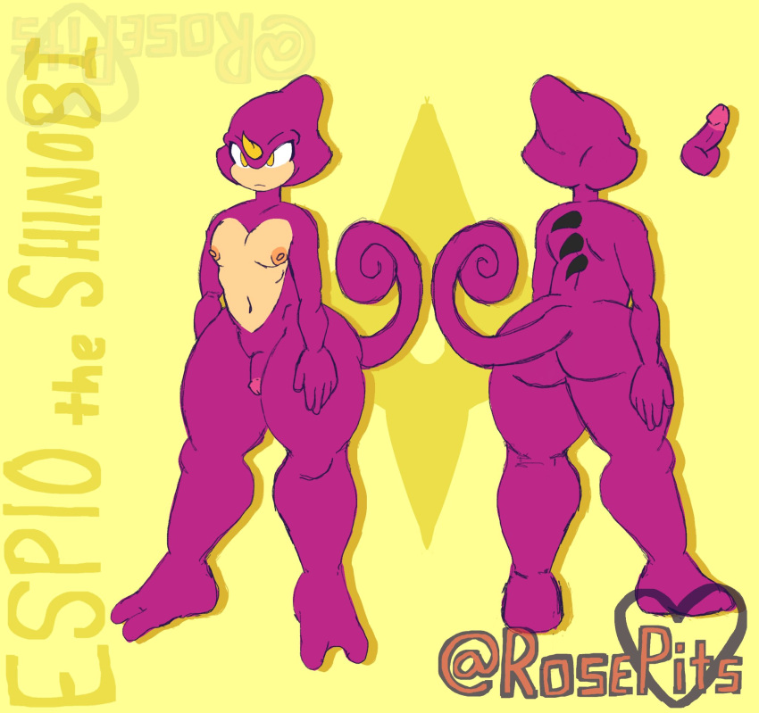 2_toes anthro ass balls big_butt dorsal_fin erection espio_the_chameleon feet fin flaccid genitals hi_res horn lizard male male_only model_sheet navel nipples nude penis purple_body reptile rosepits scalie sega solo sonic_(series) sonic_the_hedgehog_(series) tail toes yellow_eyes