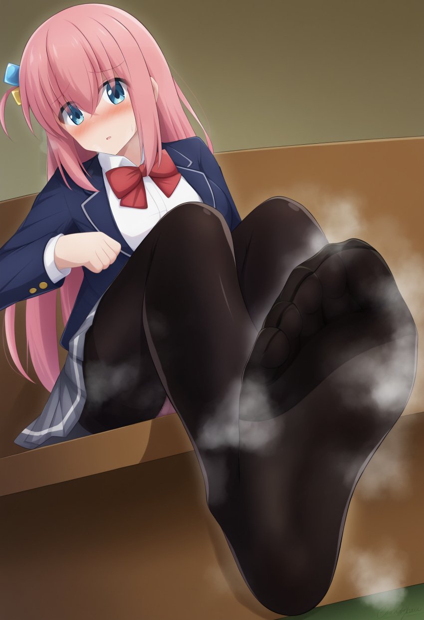 2d ai_generated bocchi_the_rock! colegiala feet foot_fetish gotou_hitori huele_a_sexo mirando_espectador muslos pantyhose patas piernas quierepene quieresexo shiroppo smell steam uniform uniforme virgen