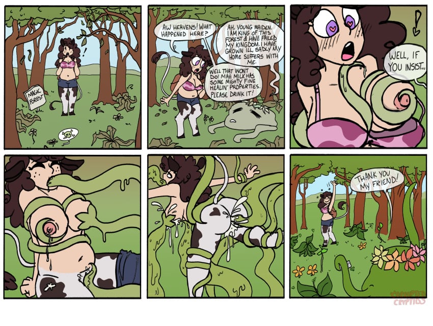 <3_eyes anal anal_sex animal_humanoid annebelle ass big_breasts big_butt black_border blush bodily_fluids border bovid bovid_humanoid bovine bovine_humanoid breast_sucking breasts cattle cattle_humanoid clothing comic comic_page corruptedcryptid cow_print cum cum_in_ass cum_in_pussy cum_inside dialogue duo english_text female flower freckles fur genital_fluids genitals hair heart hi_res hooves huge_breasts humanoid lactating male male_penetrating mammal mammal_humanoid milk milking_tentacles nipples nude open_mouth oral oral_penetration penetration plant pussy restrained sex simple_background smile speech_bubble straight tentacle tentacle_in_mouth tentacle_monster tentacle_penetration tentacle_sex tentacle_sucking_breasts text thick_thighs vaginal_penetration