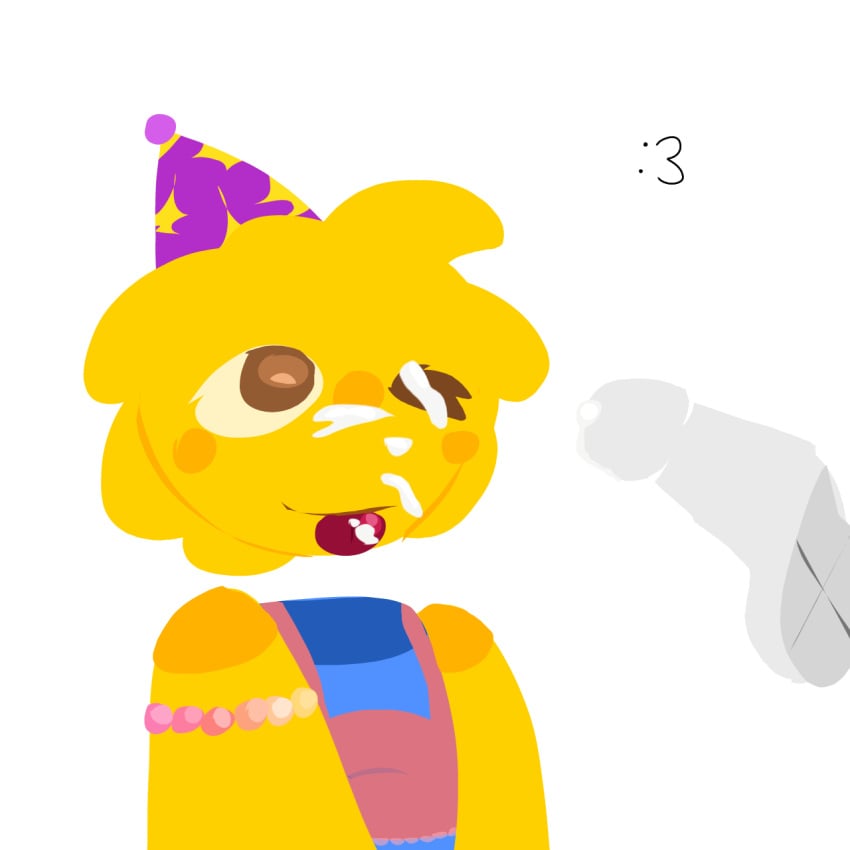 cum_on_face party_hat pest_(regretevator) poob_(regretevator) regretevator robloxian yellow_skin