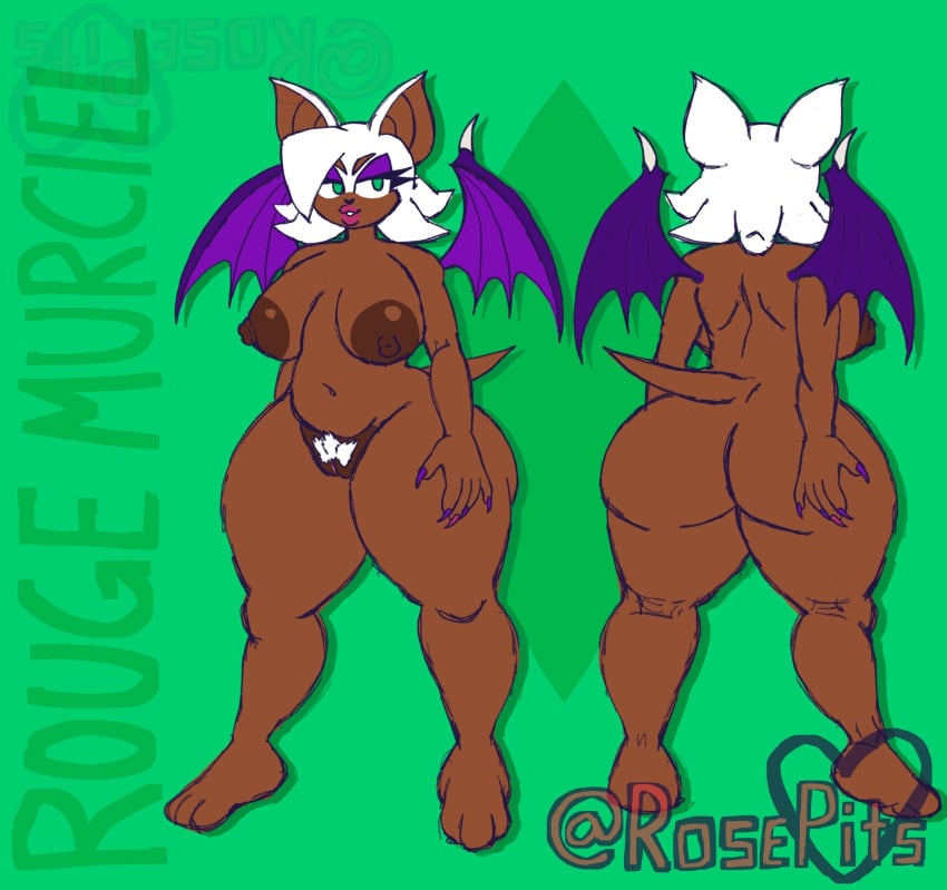 3_toes anthro areola ass bat big_areola big_breasts big_butt breasts brown_body brown_nipples brown_skin dark-skinned_female dark_skin eyeshadow feet female fur green_eyes hi_res lipstick makeup mammal model_sheet nipples pubes pusdy rosepits rouge_the_bat sega solo sonic_(series) sonic_the_hedgehog_(series) tail thick_thighs toes white_body white_fur wings