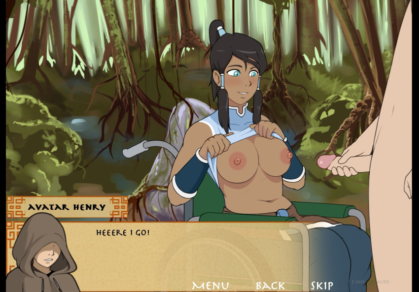 1boy 1girls 2d avatar_legends big_breasts english_text faceless_male female four_elements_trainer game_cg holding_penis korra male mity penis text the_avatar the_legend_of_korra tits_out water_tribe wheelchair