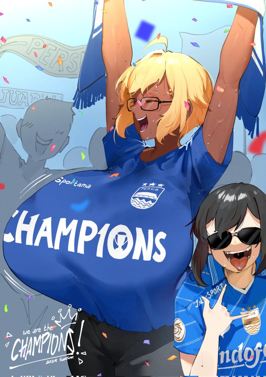 2girls big_breasts breasts enormous_breasts female female_focus female_only giant_breasts gigantic_breasts glasses huge_breasts large_breasts lulu-chan92 massive_breasts sunglasses tagme tinted_eyewear