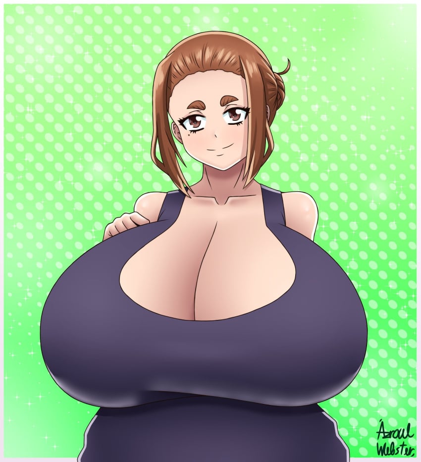 1girls azraelwebster big_breasts breasts brown_eyes brown_hair busty curvaceous curvy curvy_body curvy_female curvy_figure female huge_breasts kaii_to_otome_to_kamikakushi large_breasts mole mole_under_eye short_eyebrows small_eyebrows smiling sumireko_ogawa venus_body voluptuous