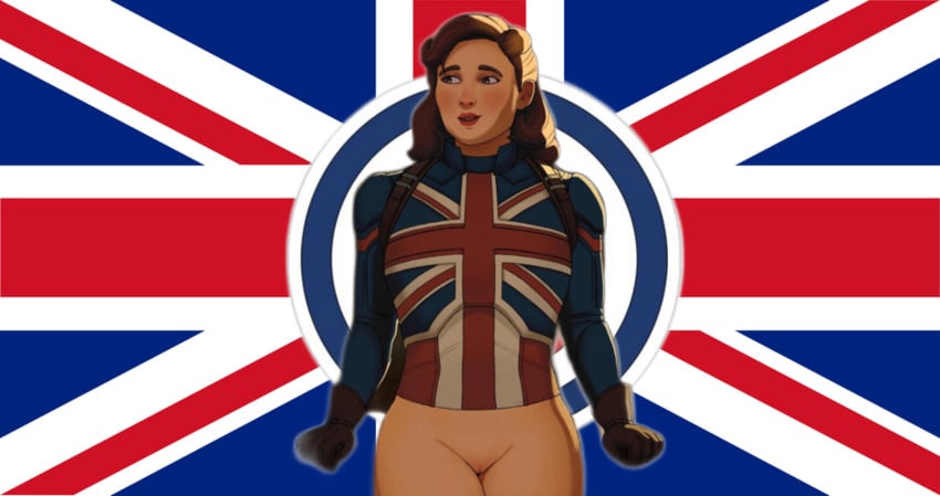 1girls british_flag captain_america_(series) captain_carter fan_edit female_focus looking_away marshalluwu marvel pants_pull peggy_carter pussy shaved_pussy tagme taller_girl thick_thighs what_if...?