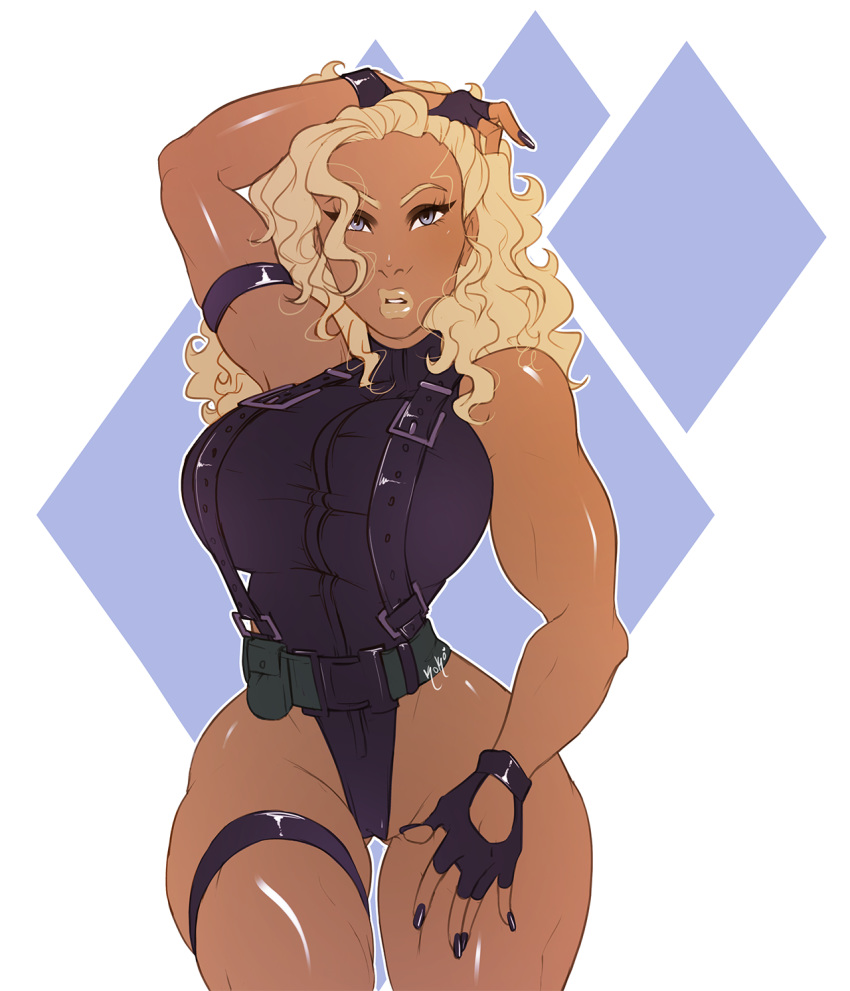 1girls bimbo black_nail_polish blonde_hair blue_eyes dark-skinned_female female female_only fingerless_gloves fortune_(mgs2) hourglass_figure kokobuttz lipstick long_hair metal_gear metal_gear_solid metal_gear_solid_2 patreon solo solo_female thick_thighs