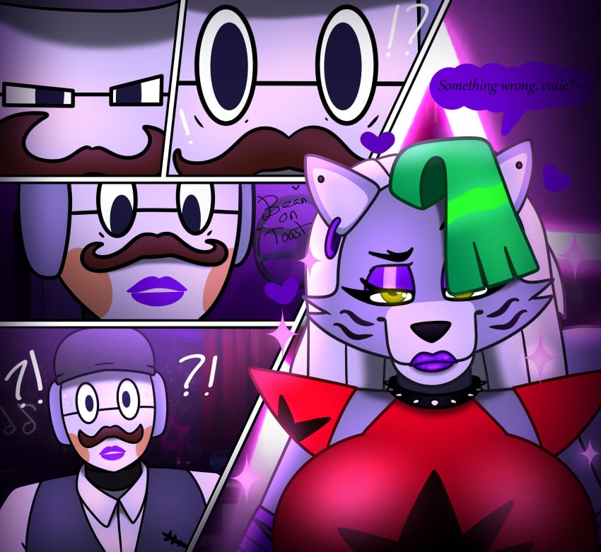 2d 2d_(artwork) 2d_artwork anthro b.o.t beanontoast big_breasts female five_nights_at_freddy's five_nights_at_freddy's:_security_breach fnaf grey_body male_staff_bot robot_girl roxanne_wolf_(fnaf) scottgames staff_bot_(security_breach) steel_wool_studios wolf_girl