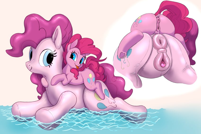 anus blue_eyes equid equine female female_horse friendship_is_magic genitals hasbro hi_res horse mammal my_little_pony pinfeather pink_body pink_skin pinkie_pie_(mlp) pony pussy smile spread_legs spreading tongue tongue_out water