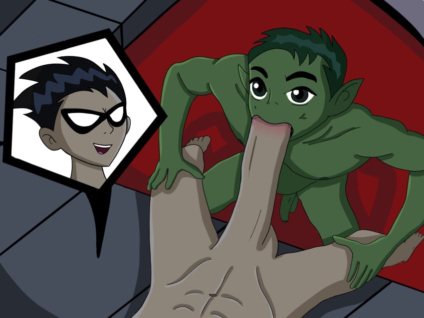 beast_boy beast_boy_(teen_titans) blowjob blowjob_face boner dc dc_comics dick_grayson emeryldgreen erection gay gay_blowjob gay_sex male male_only nsfw nude robin_(dc) robin_(dick_grayson) robin_(teen_titans) skinny teen_titans toony yaoi young