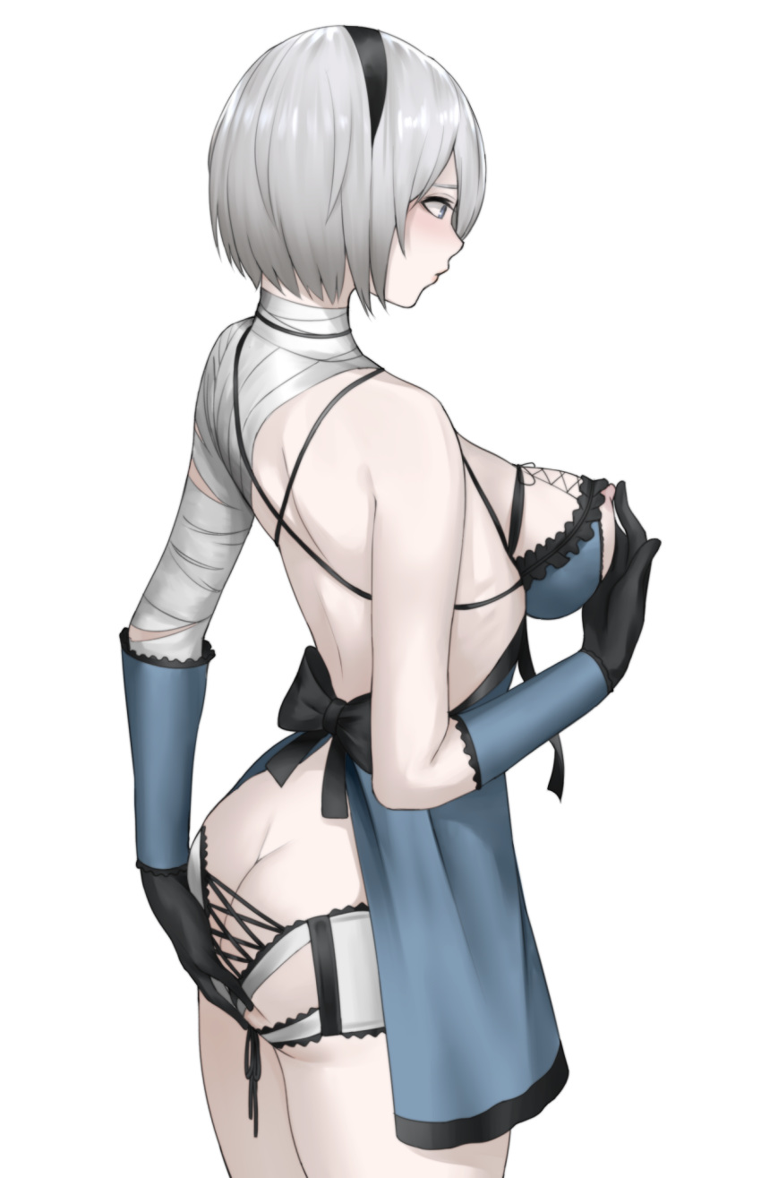 big_breasts female female_focus female_only kuronerinka nier:_automata nipples short_hair solo solo_female solo_focus white_background yorha_2b