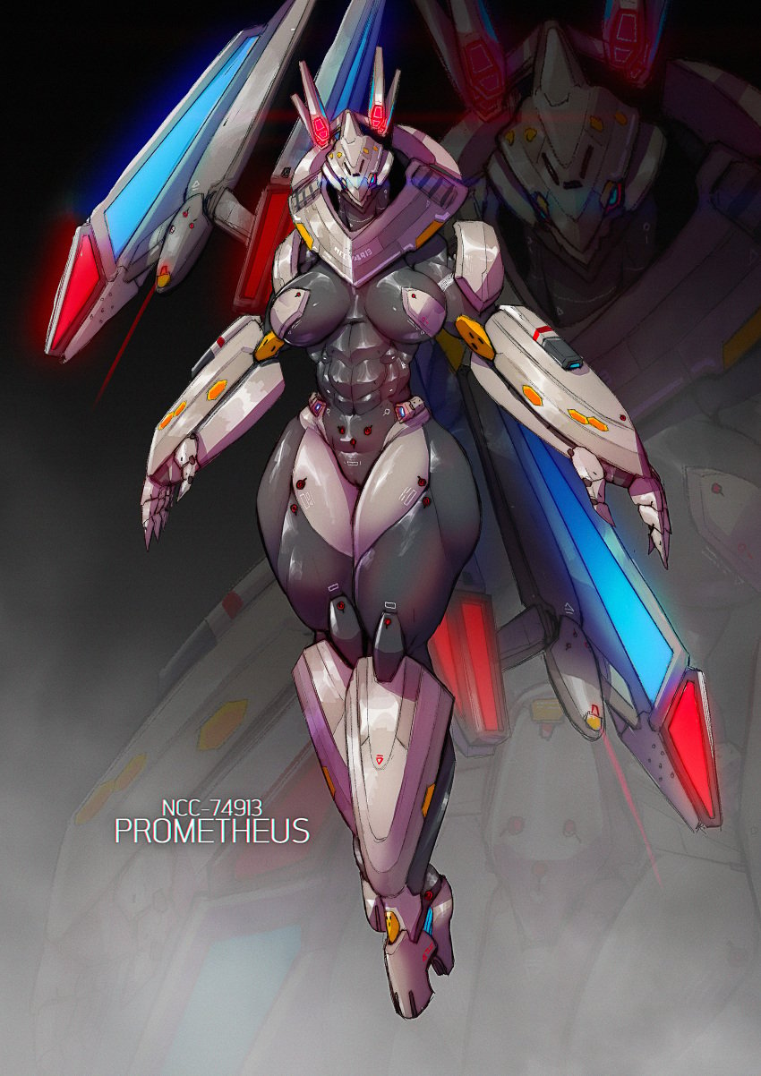 2022 absurd_res agitype01 anthro armor biped breasts claws drone female genitals grey_body hi_res high_heeled_feet living_machine living_spacecraft living_vehicle machine personification pussy solo star_trek tagme text thrusters vehicle zoom_layer