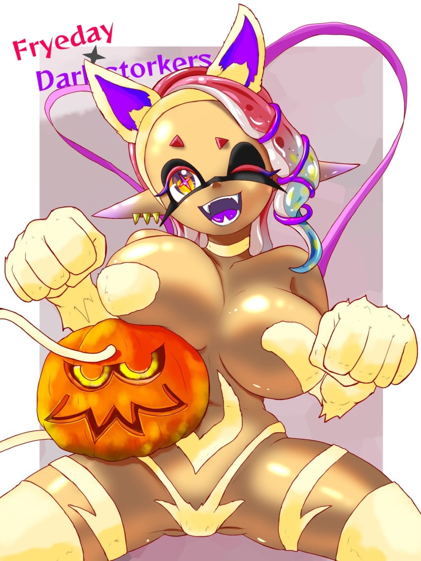 1girls big_breasts breasts cat_ears cosplay dark-skinned_female darkstalkers ear_piercing fangs felicia_(darkstalkers)_(cosplay) female female_only frye_(splatoon) halloween halloween_costume huge_breasts large_breasts microskirt nintendo open_mouth pointy_ears purple_fingers purple_hair purple_mouth short_skirt skirt splatoon splatoon_3 t2ukmyjm thighs two-tone_hair yellow_eyes yellow_hair