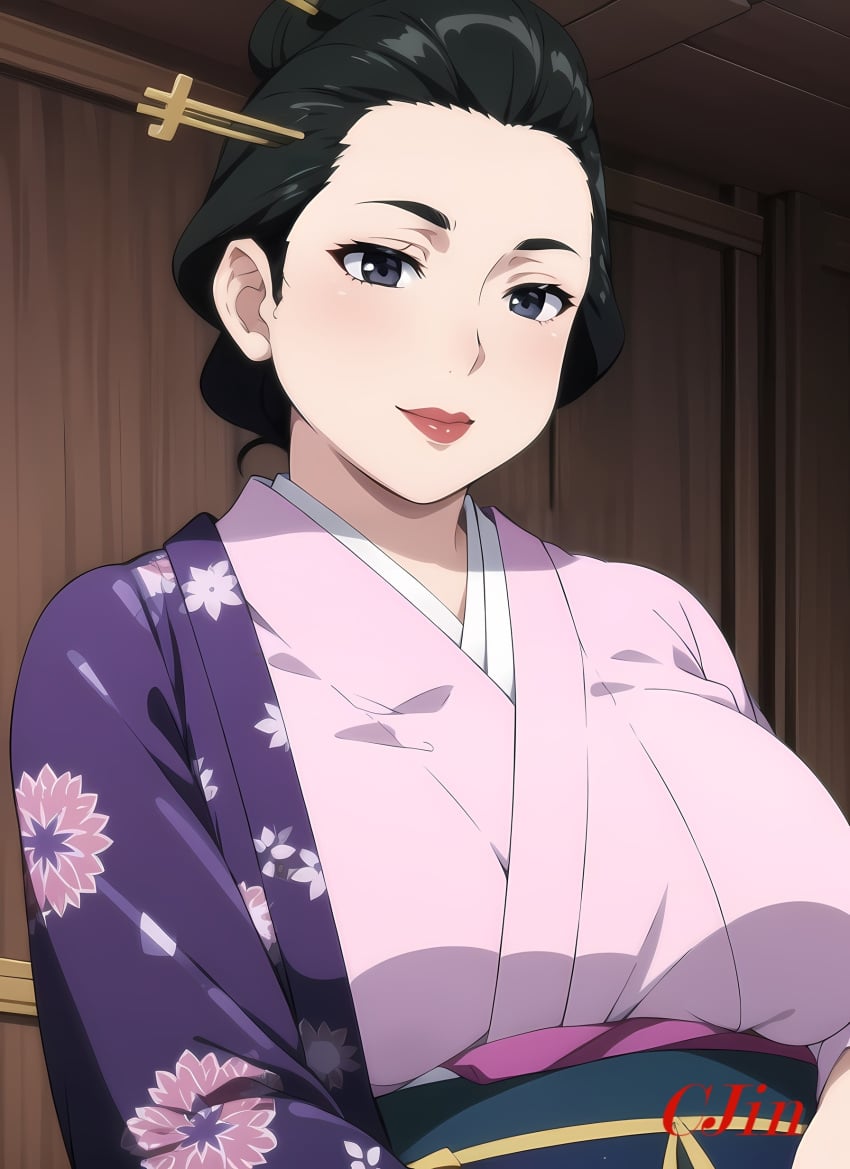 ai_generated bbw big_breasts chubby chubby_female cjin huge_breasts kimono manyuu_hikenchou mature mature_female mature_woman milf mother omitsu_tomioka