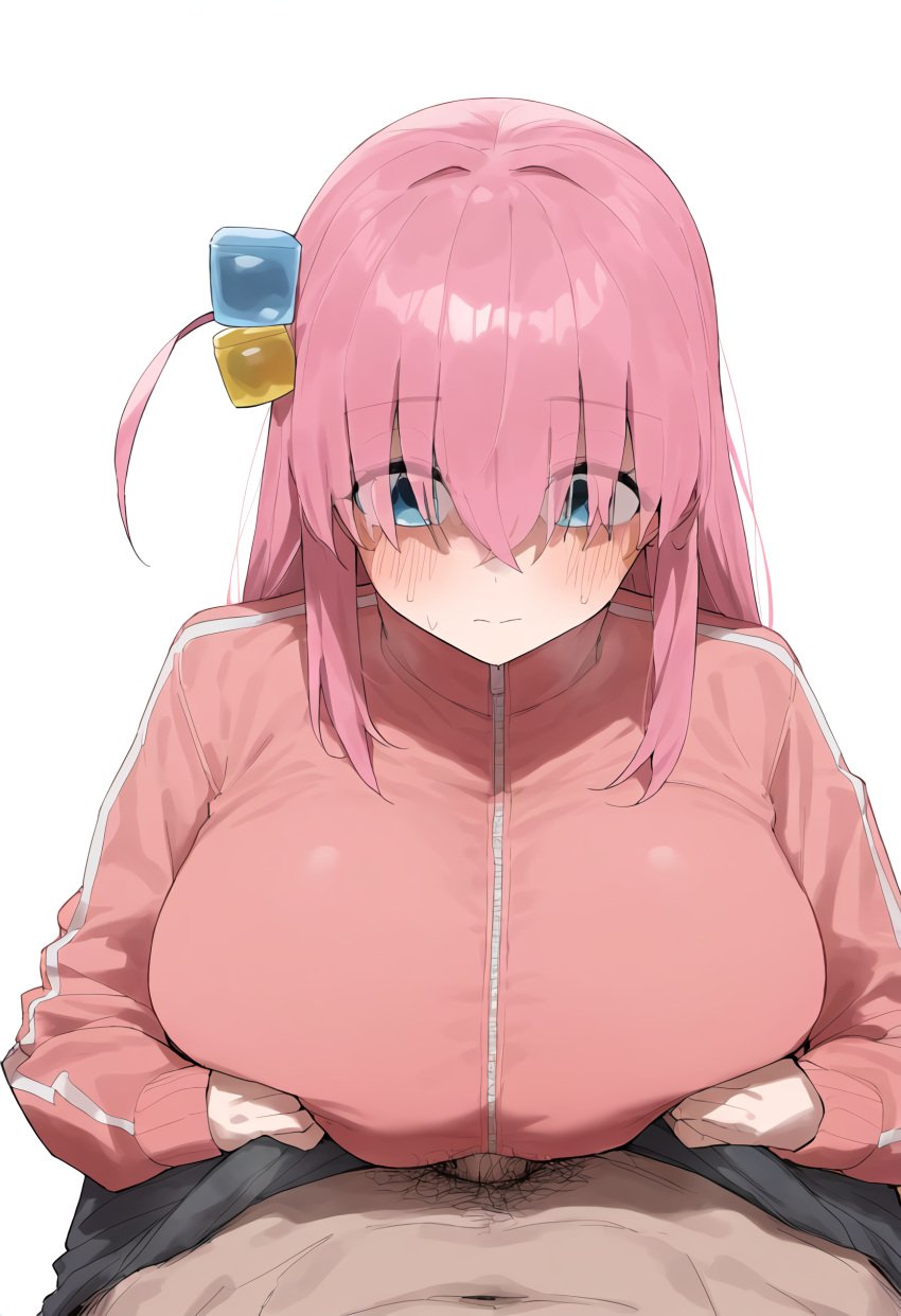 1girls ai_generated blue_eyes bocchi_the_rock! breasts busty erection female gotou_hitori huge_breasts human jacket mirando_espectador paizuri paizuri_under_clothes pink_hair pubic_hair school_uniform shaded_face sweatdrop tetas tetas_grandes virgen