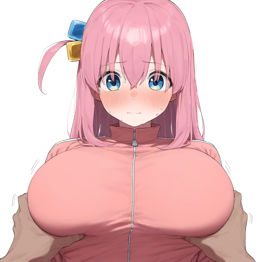 1girls agarre ai_generated blue_eyes blush bocchi_the_rock! breast_grab breast_squeeze breasts busty female gotou_hitori groping huge_breasts human imminent_paizuri jacket long_hair mirando_espectador paizuri pink_hair quierepene quieresexo rosa rosado school_uniform sweatdrop tetas tetas_grandes virgen