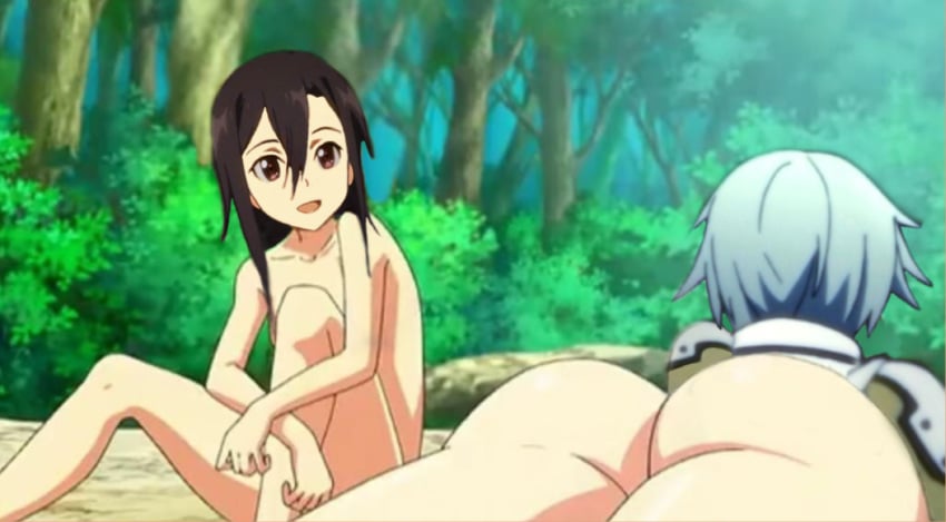 asada_shino ass edit female kirito kirito_(sao-ggo) male screenshot_edit sinon sword_art_online