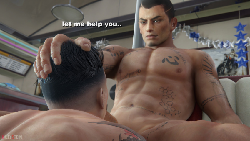 2boys 3d big_penis dead_or_alive gay killystein male male_only muscles muscular muscular_male nude rig_(doa) tengu_senpai yaoi