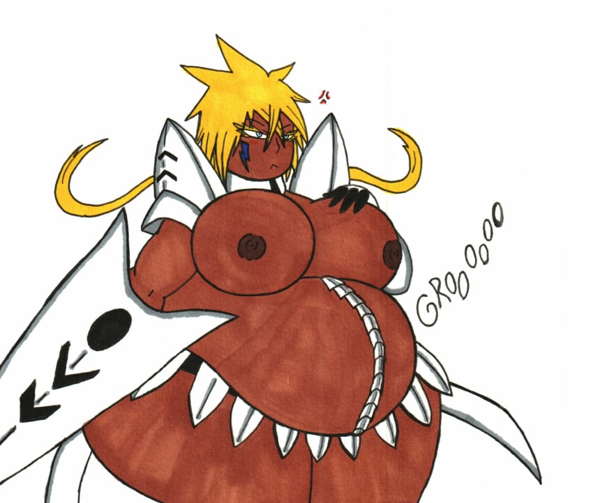 angry bbw big_belly big_breasts bleach blonde_hair blush chubby female mizz-britt nipples pauldrons short_hair skimpy_armor tagme thick_thighs tia_harribel traditional_art white_background