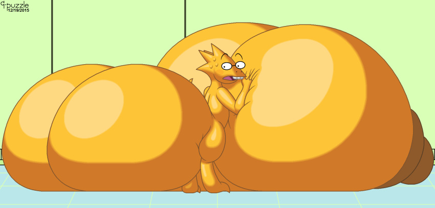 1girls 2d 9-puzzle alphys anthro anthro_female anthro_only ass_built_separately ass_expansion breast_expansion female female_only humanoid humanoid_female humanoid_only hyper hyper_ass hyper_breasts lizard lizard_girl lizard_humanoid nude obese_female reptile reptile_humanoid solo surprised undertale undertale_(series)