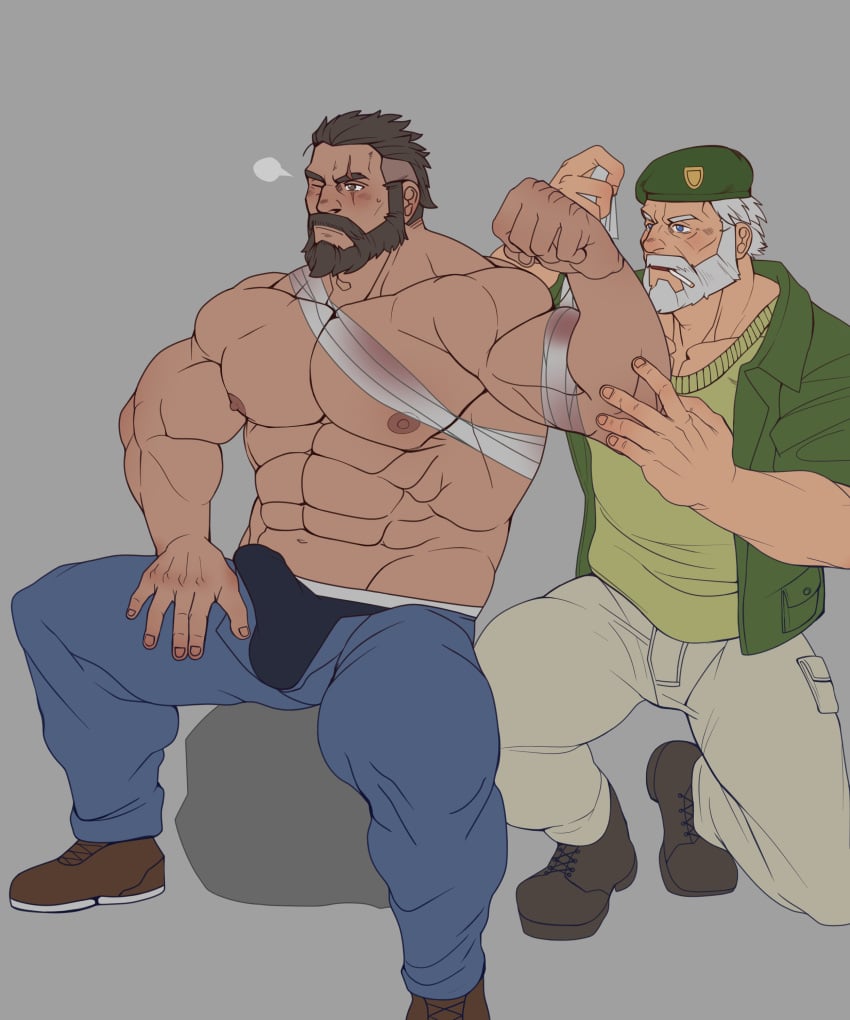 bara barazoku biceps big_muscles big_pecs bill_(left_4_dead) boner david_king dead_by_daylight erection_under_clothes flexing gay glensaru left_4_dead male_only muscles questionable tagme